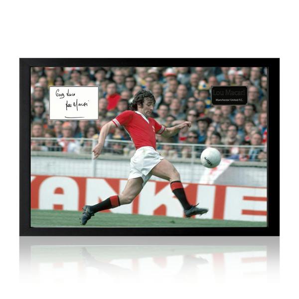 Lou Macari Signed Manchester United Cut Iconic Frame