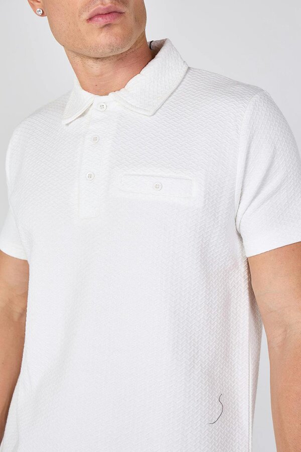 Textured Short Sleeve Polo Shirt - White