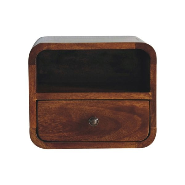 Artisan Furniture Extra Mini Wall Mounted Curved Chestnut Bedside with Open Slot