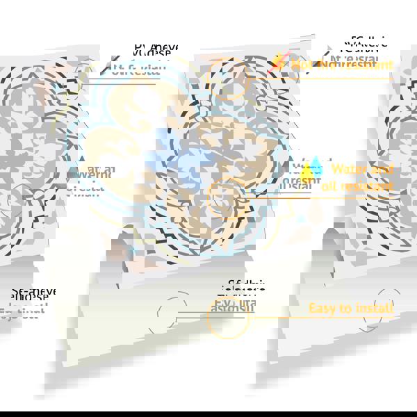 WT1544 - Light Sapphire and Parchment colour Traditional Spanish Tiles Wall Stickers - 15 cm x 15 cm - 24 pcs