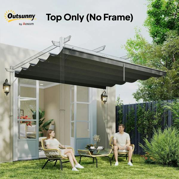 Dark grey top-only pergola canopy fabric over a porch entrance