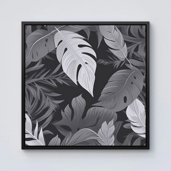 Warren Reed Black White Tropical Leaves Framed Canvas