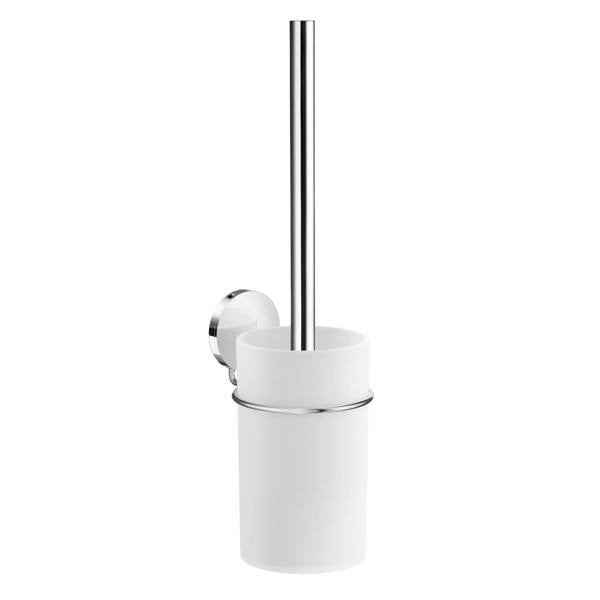 Chrome toilet brush and white holder