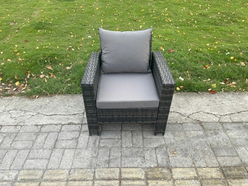 Fimous 6-Seater Dark Grey Rattan Outdoor Lounge Set | Rectangular Coffee Table, Sofa, 2 Side Tables, Large Footstool