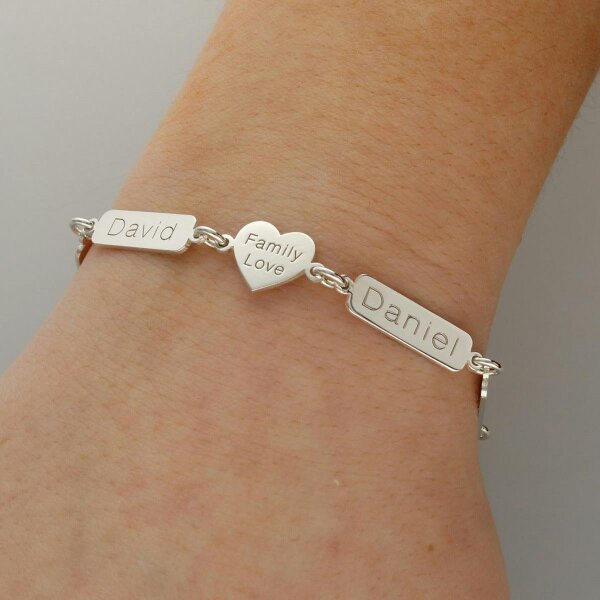 Christopher James of London Sterling Silver Engraved Heart & Horizontal Tags Bracelet