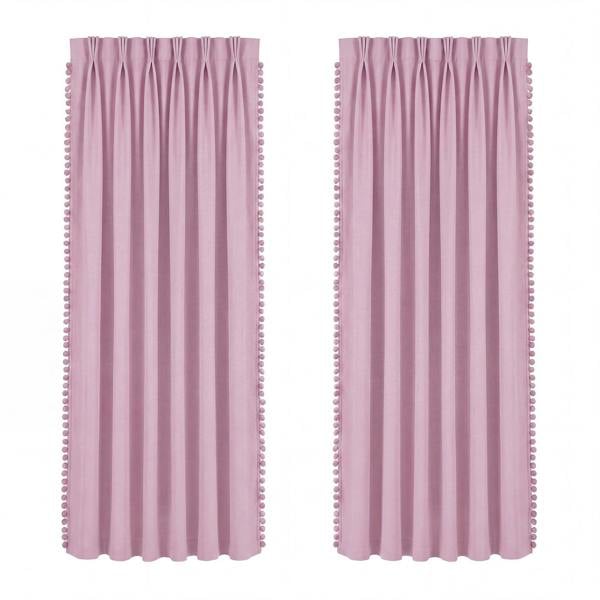 Marlow Pink Pom Pom Curtains for Nursery & Baby Girls Room  2 Panels