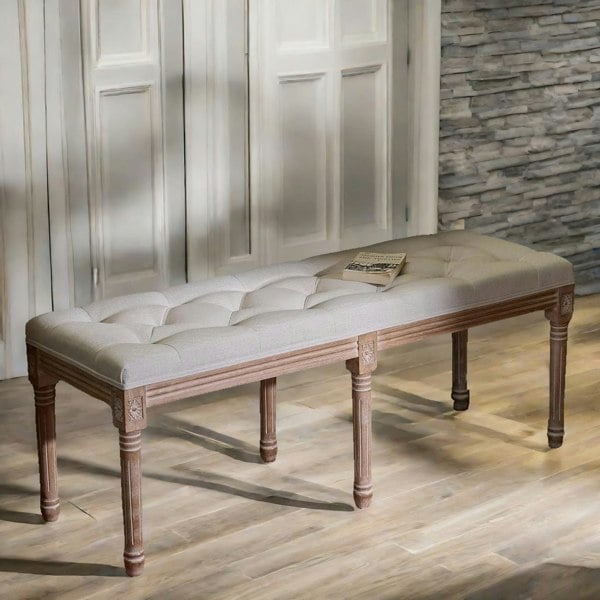 Rafaelo Mobilia Upholstered Wooden Bench Seat Beige Vintage Style