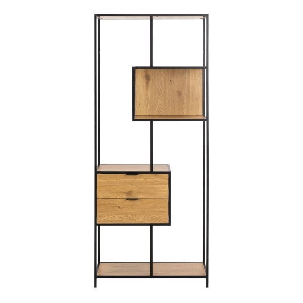 Furniture To Go Seaford Tall Wild Oak Metal 2 Drawer Bookcase With 4 Shelves