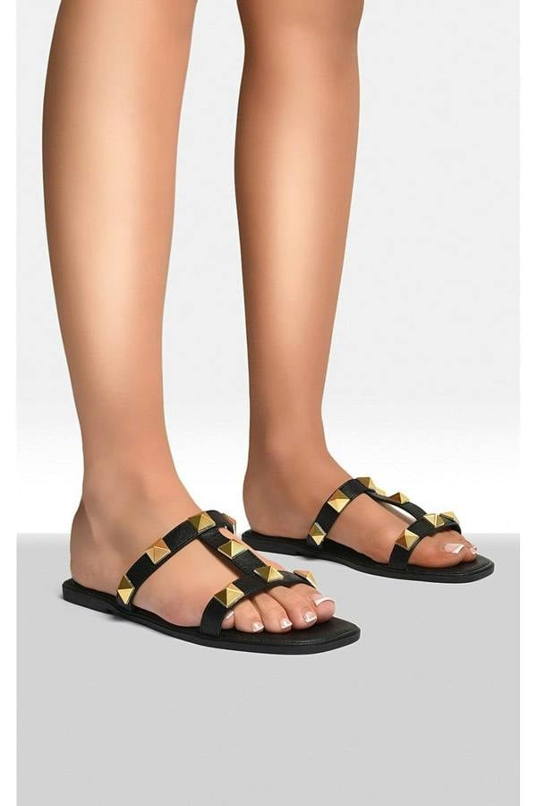 Blair Studded Strap Sandals - Black