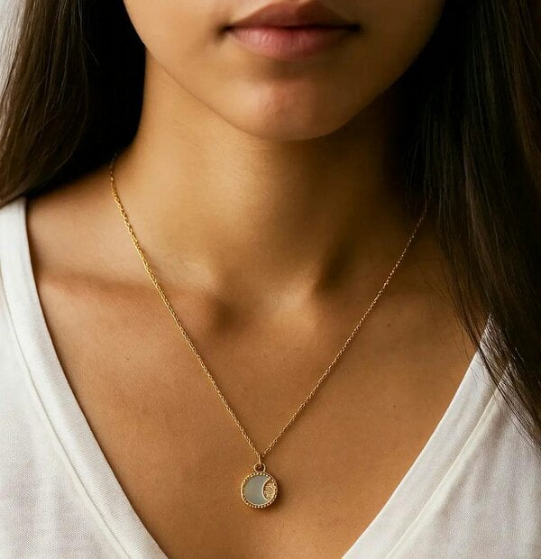 Luxe Tones Neva Luxe 18k Gold Plated Reversible Celestial Pendant Necklace