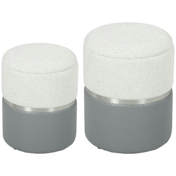 Nesting Round Ottoman with Storage Set of 2 - Cream/Grey