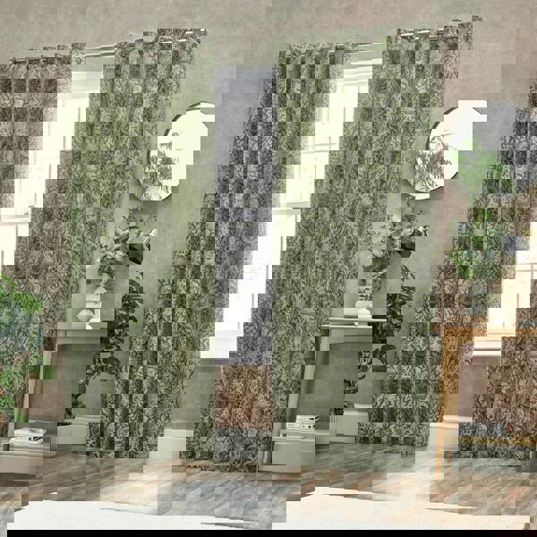 Wylder Bali Jacquard Botanical Eyelet Curtains - Olive