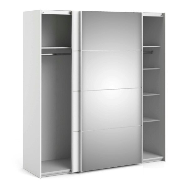 Wyld Haus Bordeaux Wide White and Mirror Double Sliding Door Wardrobe 5 Shelves 180cm