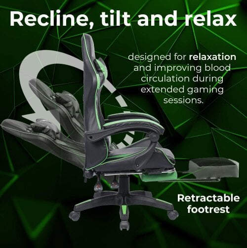 Neo Green & Black PU Leather Gaming Chair with Footrest