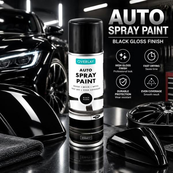Overlay Gloss Black Auto Professional Spray Paint 250ml