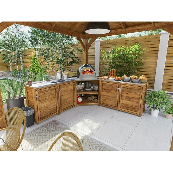 Dunster House Garden Kitchen with Left Side Sink, W2m x D2m / W7' x D7', With Stainless Steel Countertop, UNIT II