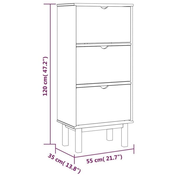 Berkfield Shoe Cabinet OTTA with 3 Drawers Brown Solid Wood Pine