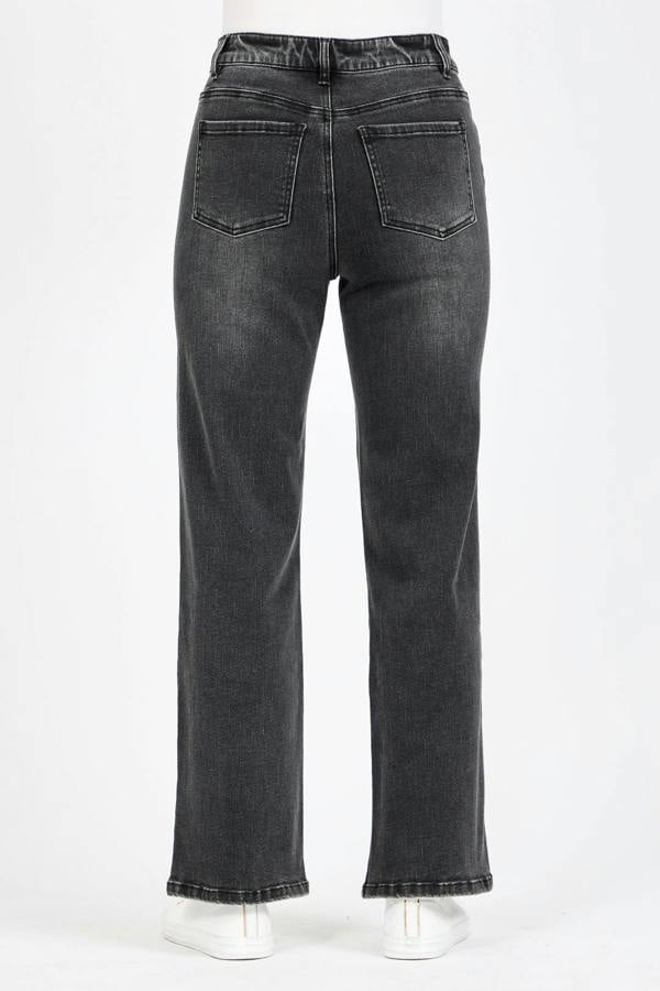 Mudflower Embroidered Floral Wash Black Wide Leg Jeans