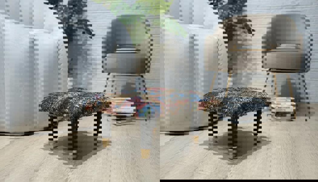 Small Velvet Stained Glass Footrest Pouffe – Handmade UK Living Room Ottoman - ISTOOLS