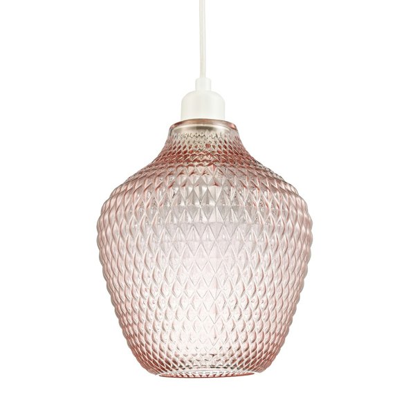 Modern Designer Soft Blush Pink Curvy Diamond Etched Glass Pendant Lamp Shade Image 3