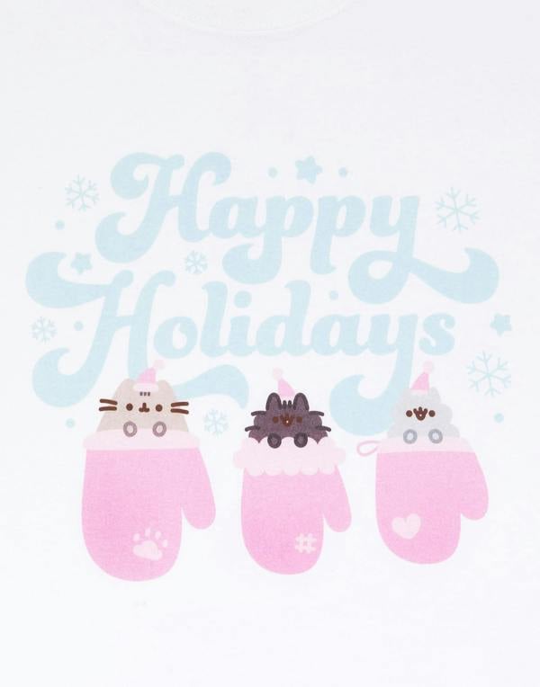 Pusheen Womens White Happy Holidays Short Sleeved T-Shirt