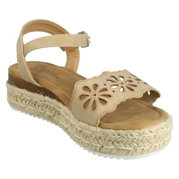 Savannah Ladies Mid Espadrille Wedge Ankle Strap Sandals F12096