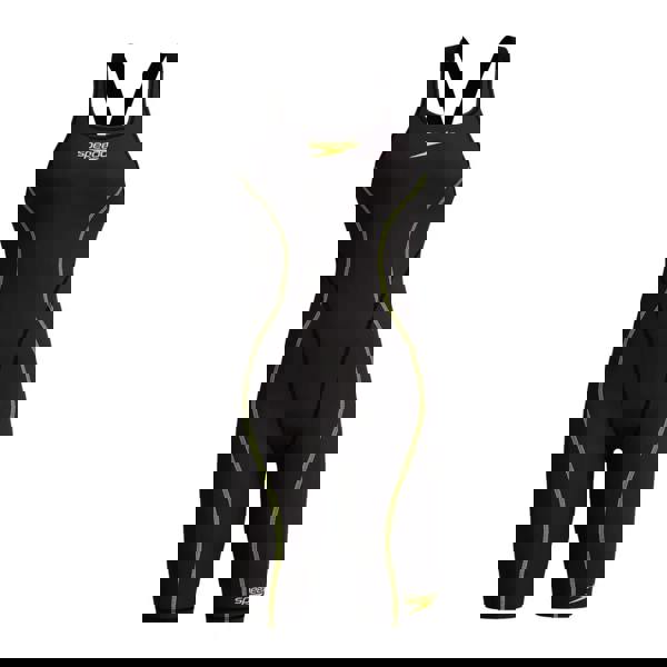 Black Speedo Fastskin HyperSpark solid swimsuit with neon green accents