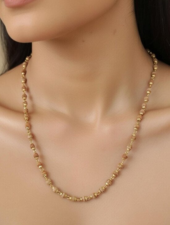 The Colourful Aura Gold Plated Tulsi Beaded Long Chain Necklace Mala