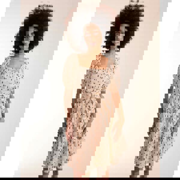 Blue Vanilla Dobby Spot Milkmaid Mini Dress