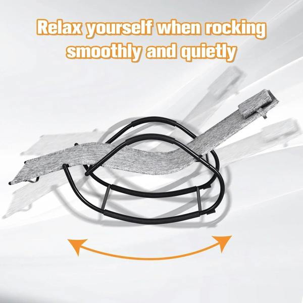 Grey zero gravity rocking lounge chair with pillow; smooth rocking frame design
