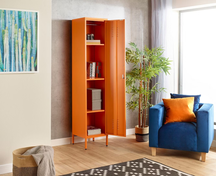 MMT Furniture Designs Metal Tall 3 Shelve Locker Cabinet, 1 Door Wardrobe Storage Cupboard for Home or Office