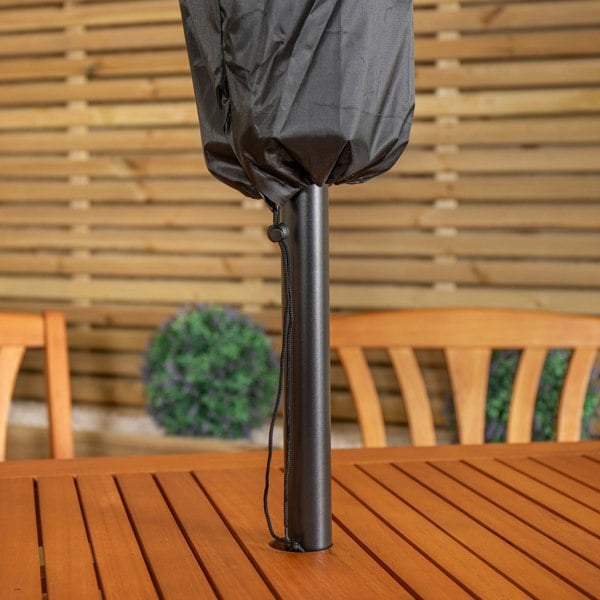 Samuel Alexander Outdoor 4 Person Rectangular Wooden Dining Table Chairs with Grey Havana Parasol & Base Set