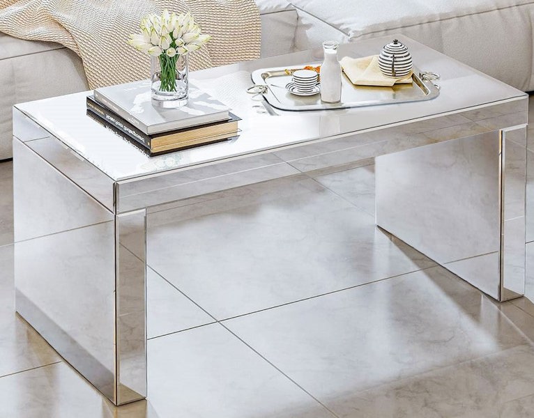 Comfy Living Mirrored Glass Rectangular Coffee Table Living Room Furniture