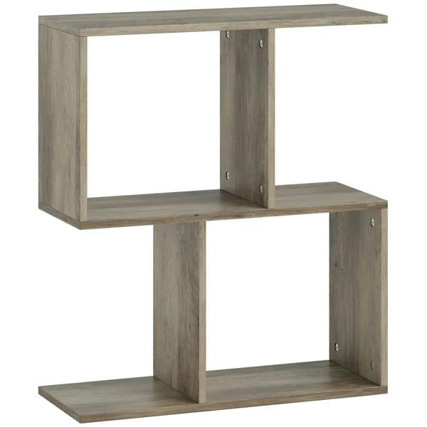 Grey S-shaped narrow side table with 3-tier open storage shelves