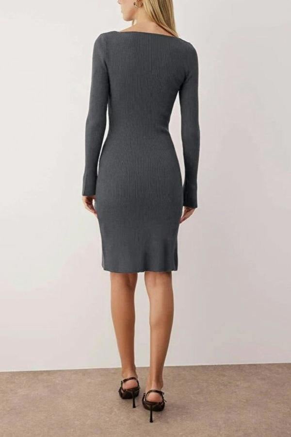WOVCOR V-Neck Mini Bodycon Knit Dress