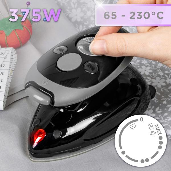 Duronic SI2 BK Mini Travel Steam Iron 375W Black 50ml Variable Temperature for Holidays Quilting & Crafts