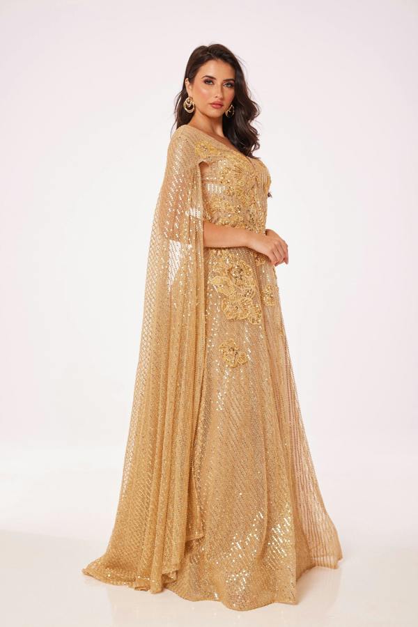 LuvForever Gold Drape Sleeve Maxi Dress