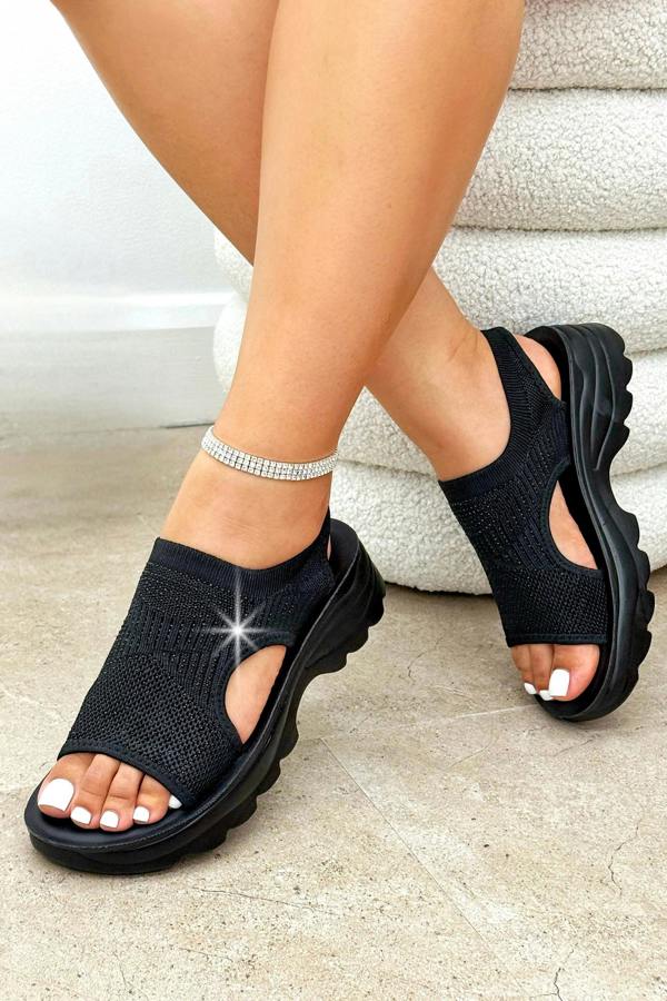 Sparkly Stretch Sock Sandals Black with stretch sock style for comfort