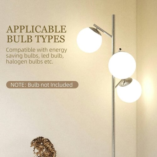 Wyld Haus Kaniri Metal Silver 3 Light Tree Floor Lamp With Globe Shades Adjustable Colour Light