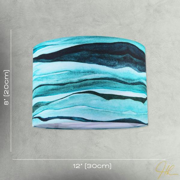 Sea Waves Drum Lamp Shade in Teal Duck Egg and Navy Blue - 30cm Linen Image 7