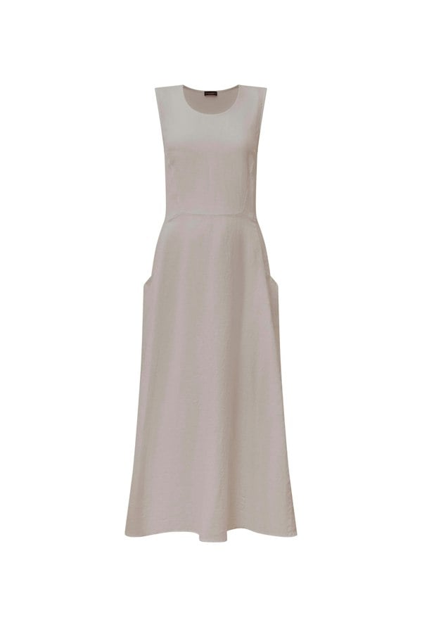 Taupe linen maxi dress sleeveless ankle length