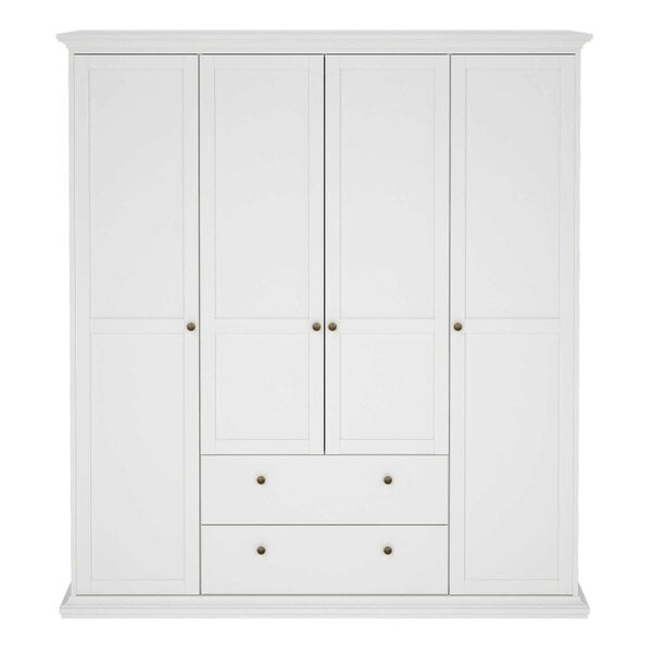 Wyld Haus Osaka Farmhouse White Wooden Wardrobe 4 Doors 2 Drawers