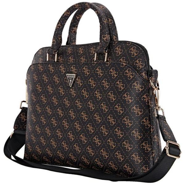 Guess 4G Triangle Logo Zipper Pocket 15" Laptop Bag Black/Brown - GUCB15PG4TGNK