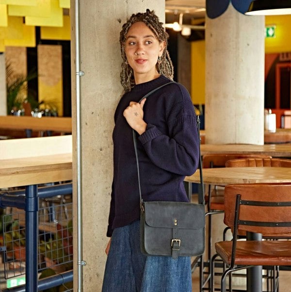 Paper High Black Buffalo Leather Crossbody Bag