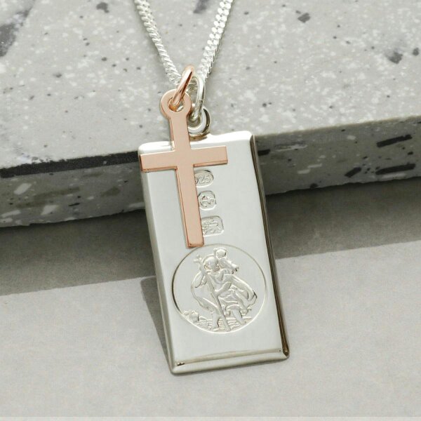Christopher James of London Sterling Silver Custom Hallmarked St Christopher Ingot With Optional Engraving and Chain