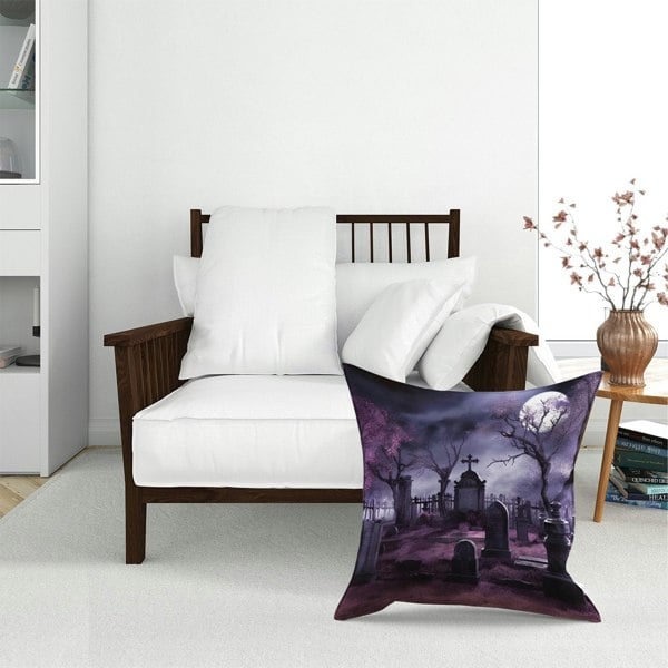 Warren Reed Witchs Moonlit Cemetery Design Floor Cushion