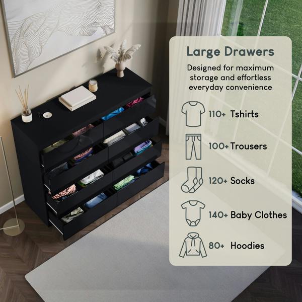 Vida Designs Glinton 8 Drawer Chest, Black