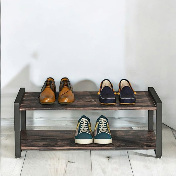 Rafaelo Mobilia 2 Tier Industrial Rustic 80CM Shoe Bench