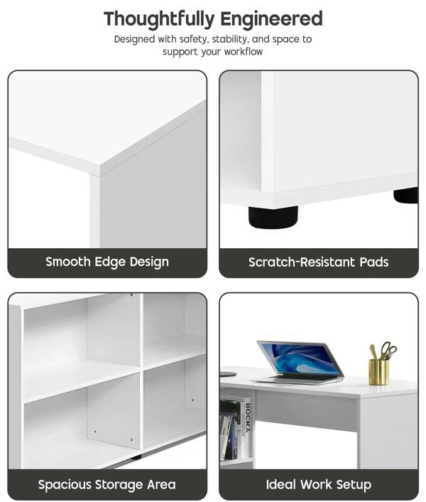 ADOV L Shaped Computer Desk with Storage Shelves, 130 x 60 x 75cm Corner Desk for Home Office