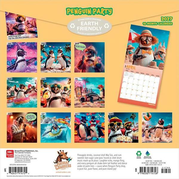 Penguin Party Calendar 2027, Wall Calendars, Month To View, Animals, Gift